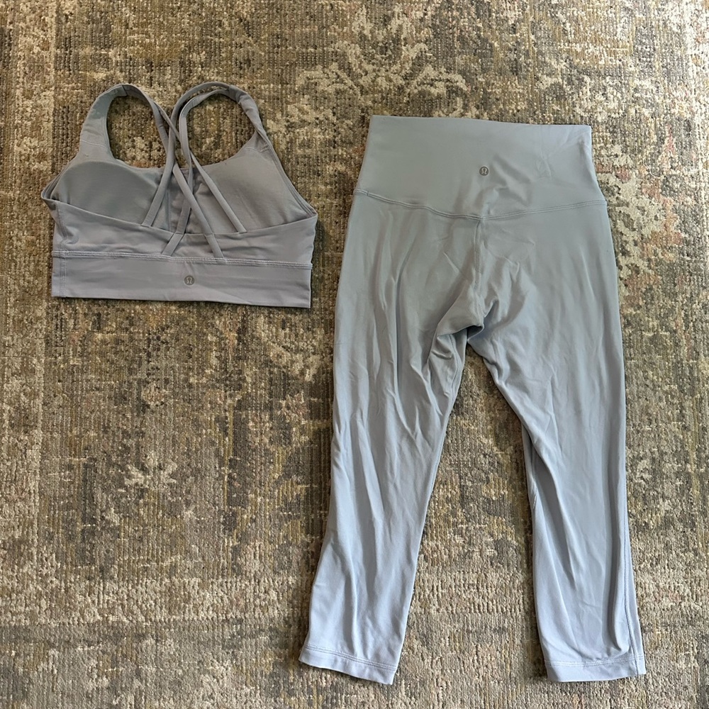 Lululemon Matching Set Energy Bra Align High Rise Crop 21” Leggings Pastel Blue